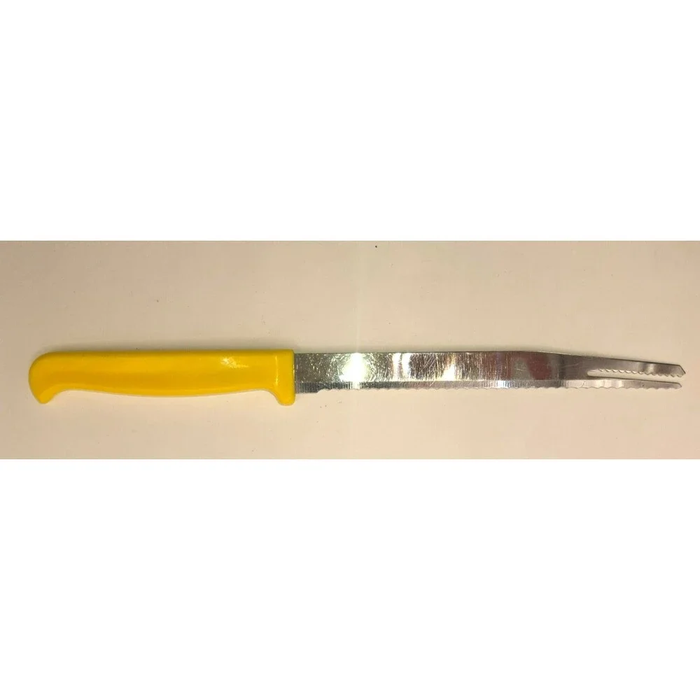 Vintage Quikut USA Serrated Kitchen Utility Knife with Fork Tip - Bright Yellow